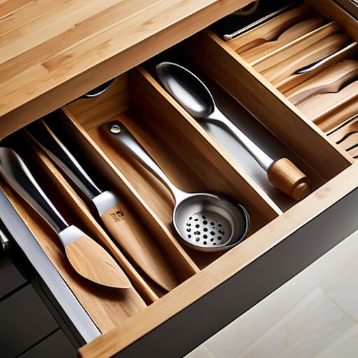 Maximizing kitchen drawer space with modular drawer organizers.
