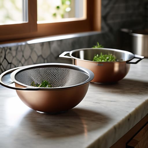 Various different colander types for straining food.