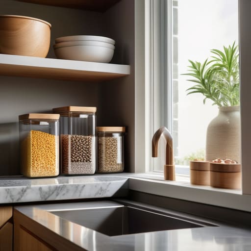 Organized kitchen using a container set.