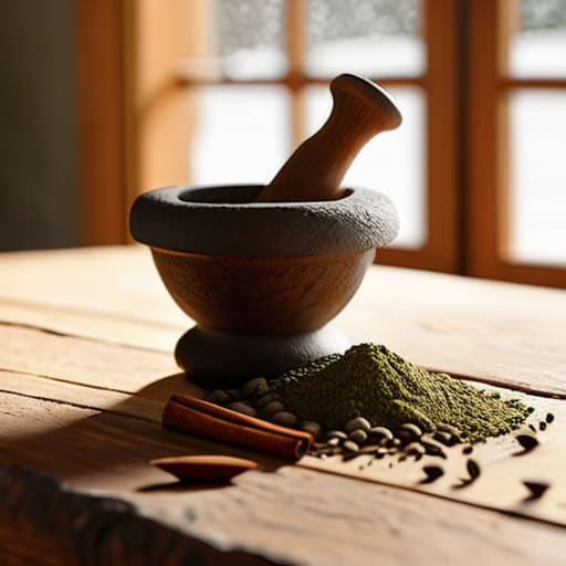 Manual spice grinding with a grinding stone.