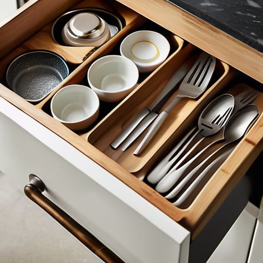 Kitchen drawer organizer trays for organization.
