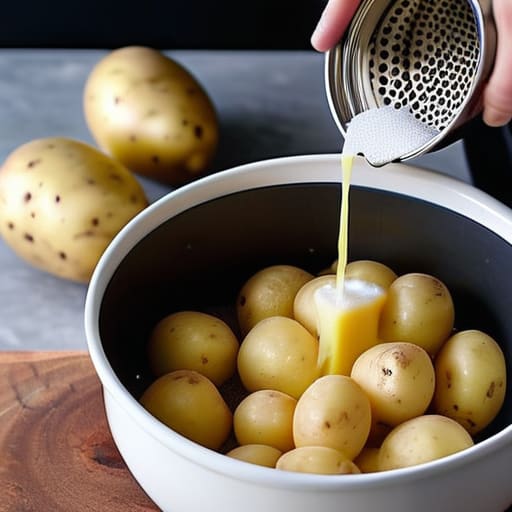 Making smooth mashed potatoes using a potato ricer.