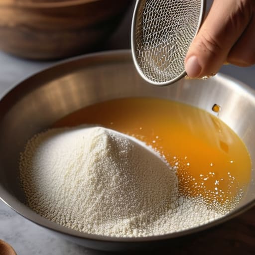 Using a fine mesh sieve for flour.